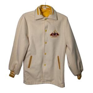 Vintage 60's 70's Sweeney Sportswear Varsity Coat Cream Yellow Elbow Patches